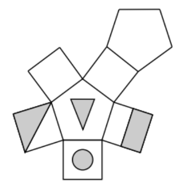 Geometrische Figuren mit Pentagons und Quadraten, teilweise grau markiert